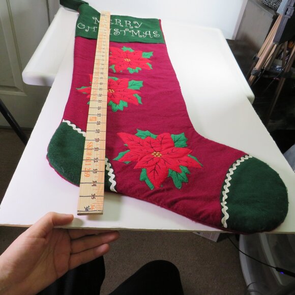 Giant Poinsettia Stocking vintage traditional embroidered 36 in Long plus - Picture 8 of 8